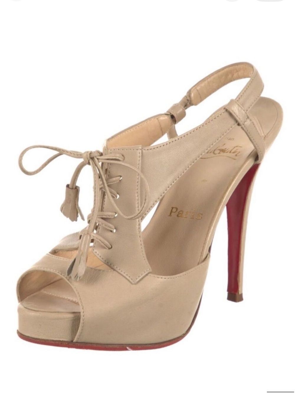 CHRISTIAN LOUBOUTIN Beige Leather Sometimes Lace Up Heels EU 36.5/ US 6.5